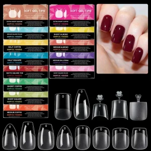 Soft Gel Nail Extension Tips 600pcs ABS Gel X Full Cover 15 Size Set