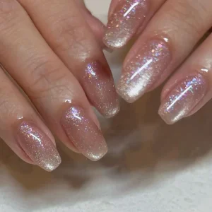 Soft Gel X Press on Short Solid Color Cat Eye Nail Almond Stick on Fake Nails Press on Manicure Gel Tip Nails