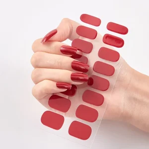 Solid Color 16 Tips Sheet 2D Nail Decals Manicure Decoration Full Cover Adhesive Plastic Eco Friendly Easy Apply Stickers