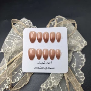 Solid Color Gradient Handmade Almond Press on Nails Artificial Support Customization