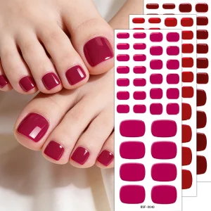 Solid Color Toe Gel Nail Strips Full Adhesive Waterproof Korean Semi Cured Foot Gel Nail Art Wraps UV Lamp Need Nails Stickers