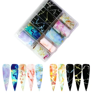 Sparkly Sky Metallic Marble 2D Plastic Nail Foil Stickers Transfer Decals Wrap 10 Colors 3D