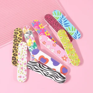 Sponge Mini 9cm Double sided Nail File with Rectangular Shape for Nail Art Small Flower Design Nail Polish Rub Strip
