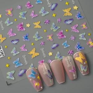 Spring Butterfly Nail Art Stickers 5D Embossed Colorful Butterfly Nail Art Stickers for Women Girls DIY Nail Decoration