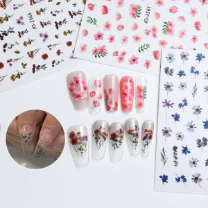 Spring Dry Flower Nail Art Stickers 3D Self Adhesive Floral Decals for Natural Manicure DIY Decoration