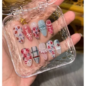 Spring New Handmade Elegant Floral Press Nails 3D Blossoms Classical Hand painted Almond Nails Romantic Vibe Acrylic