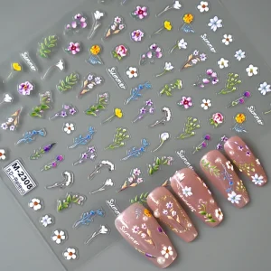 Spring Summer Flower Nail Art Stickers Summer Floral Leaf Plant Manicure 5D Embossed Nail Decals Self Adhesive Nail Sticker