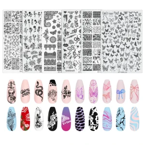 Stainless Steel Nail Art Stamping Template Manicure Tools with Heart Leaf Snake Skin Butterfly Image Transfer Plate