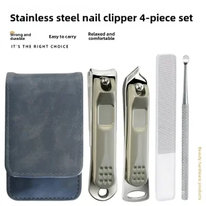 Stainless Steel Nail Clipper Four piece Set Leather Case Thick Nail Wide mouth Dot Professional Finger & Foot Care Tools