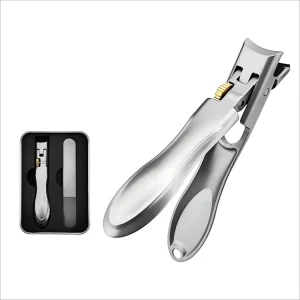Stainless Steel Nail Clipper Set with Curved Blade Wide Jaw Opening Durable Design for Finger Toe Trimming Gift Box Packaging