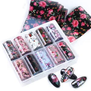 Stickers Flowers Rose Water Transfer Nail Art Foils Paper Starry Star Nail Wraps Decals for Manicure Decoration