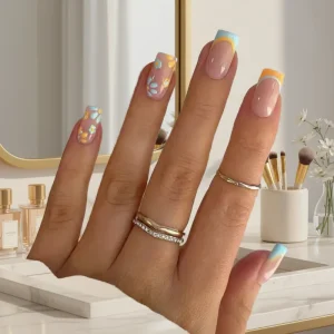 Stiletto Square Short Almond Nails Customizable ABS Press on Nails French Tip Artificial Nails