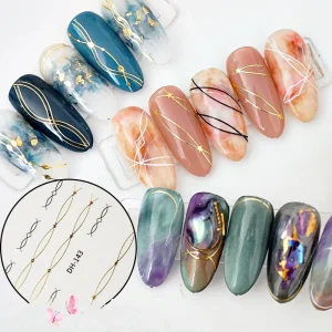 Striped Applique 3D Self-Adhesive Decals Metal Curve Stripe Lines Design Letter Adhesive Nail Sticker