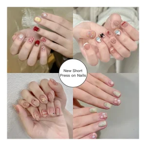 Summer 24pcs Short Cute Press Nails Spring Flower False Nails Artificial Fingernails ABS Full Cover Pre designed High