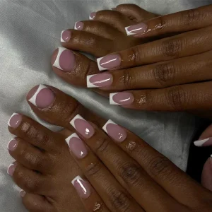 Summer False Nails 60pcs Mixed Frosted Short Square French Fingernails for Hands and Toes