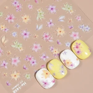 Summer French Vintage White Tiny Flower 3D Nail Stickers Raised Petite Floral Decals for Elegant Layered Manicure Designs