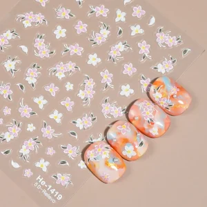 Summer French Vintage White Tiny Flower 3D Nail Stickers Raised Petite Floral Decals for Elegant Layered Manicure Designs