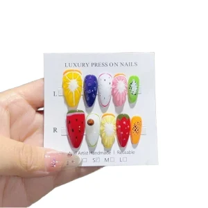 Summer Fruit Collection 3D Acrylic Full Cover Handmade False Nails 10Pcs Stronger French Press Art Tips Almond Stiletto Cute
