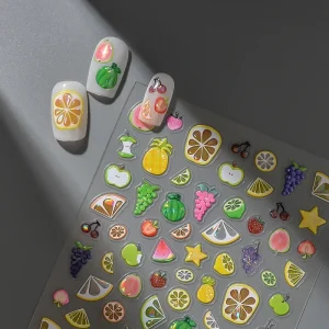 Summer Fruit Nail Art Stickers 3D Cute Lemon Watermelon Pineapple Nail Decals for Women DIY Nail Art Decorations