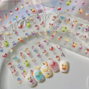 Summer Ice Drink Ocean Series Starfish Shell Nail Stickers Ice Cream Nail Accessories Decorative Decals