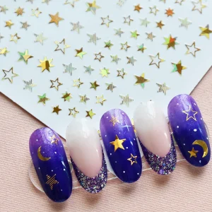 Summer Nail Art Stickers Moon Star Cute Transfer Decals Acrylic Letter Design Back Glue Adhesive Manicure Slider