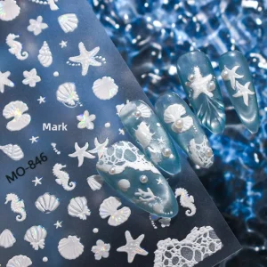 Summer Shell Waves Starfish Coral Embossed Ultra Thin Nail Art Stickers for Ocean Theme Decoration