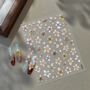 Summer Sweet French Petal Colorful Flower Blossom 5D Spring Soft Relief Adhesive Nail Art Stickers Manicure Decals
