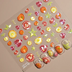 Summer Trend Holographic Fruit Nail Stickers Dragon Fruit Guava & Starfruit DIY Nail Art Decorations