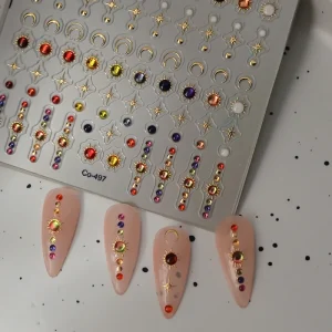 Sun Moon Stars Jelly Nail Stickers 5D Gold Foil Nail Stickers Fine Glitter Solid Nail Adult Sticker Nail Art