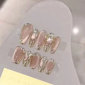Super Bright 3D Acrylic Artificial Fingernails Press on Nails Cat Eye French Style 10pcs Reusable Press on Nails for Finger