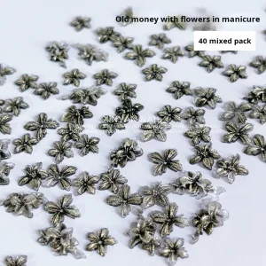 Super Fairy Like Gradient Five Petal Flower 3D Resin Black Gold Old Money Style Nail Art Decorations Wearable Nails Handmade DIY