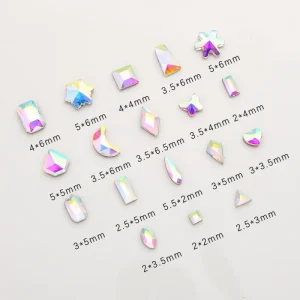 Super Flash Nail Diamond Accessories Mixed Mini Size Simple Flat Bottom AB Shaped Diamond Kit Nail Accessories