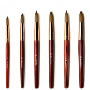 Supplier Custom Logo Classical Red Wood Handle 3D Acrylic Design Round Crimped Ferrule 100% Pure Kolinsky Acrylic Nail Pinceles