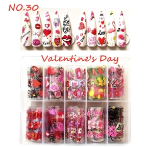 Sweet Nail Art Transfer Foil Paper Stickers Flower Valentine Nail Designs Manicure Decals Transfer Wraps