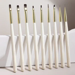 Synthetic Hair Nail Art Brush Set for Manicure Salon Flower Painting Drawing with Plastic Handle Brushes