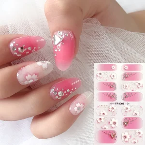 TIEBEAUTY Custom Full Coverage Japanese Waterproof 3D Nail Art Stickers Rhinestone Metallic Plastic Gel Nail Strips Non Toxic