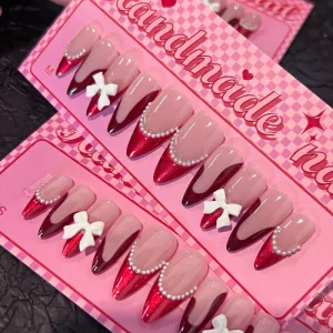 TIKTOK Reusable Fashion Handmade Almond Fake Nails 10pcs set Acrylic Nails Tips Press Artificial Nail Customized Design