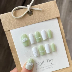 TSZS 10pcs Luxury Handmade Nail Tips Press on Nails Medium Square Flower Design Artificial Fingernails