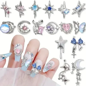 TSZS 3D Alloy Crystal Moon Star Heart Nail Art Charms Pink Blue Zircon Nail Jewelry Decorations Manicure Supplies