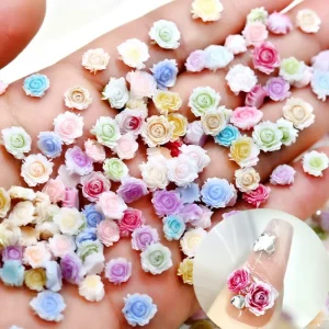 TSZS 50PCS 3D Beautiful Blossoming Rose Flowers Resin Colorful Acrylic Gradient Nail Art Decorations Manicure Kawaii Charms