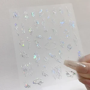 TSZS Abstract Line Nail Decal Sticker for Girls Silver Metallic Shine