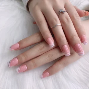 TSZS Pink Nude White French Short Square False Press on Nails Artificial Fingernails for Women