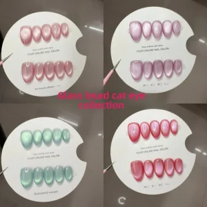 TSZS Salon Quality Glossy Cat Eye Handmade Press on Nails Magnetic Effect Pink Green Multi Color Cat’s Eye Reusable Acrylic Nail