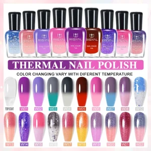 Thermal Changing Glitter Nail Polish Set Bake Free Quick Drying Non Off Black Tech Nail