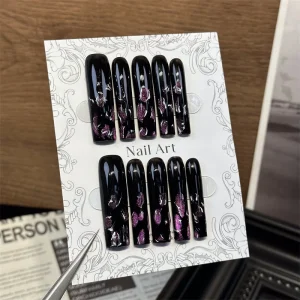 Thick and Hard Artificial Fingernails High Quality Pink Long Square Manicure False Nails with Glue Stickers Press on Nails