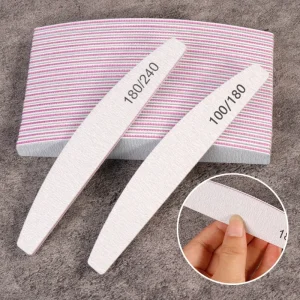 Thicken Halfmoon Double Side Nail Files Buffer 100 180 240 Grits Polishing Grinding Pedicure Nail Buffers File Tool
