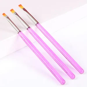 Three Piece Set Nail Art Pens Brushes with Glitter Powder Purple Flat Head UV Gel Pens Plastic Handle