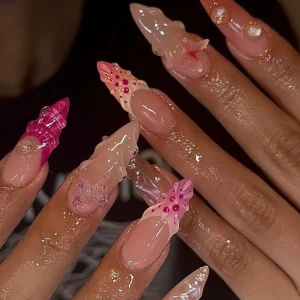Three-dimensional Butterfly 3D Nail Wear French Gradient Patch Flower Pearl Fake Nails
