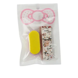Three piece Set for Press on Nails Crystal File Wooden Buffer and Sponge Buffer with Cute Patterned Emery Board