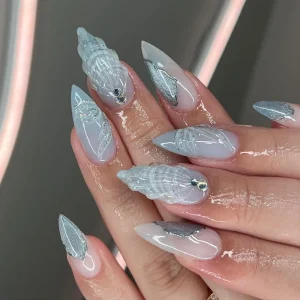 Tiktok Hot Selling 3d Three dimensional Water Ripple Pearls Nails Press on Nails Artificial Fingernails